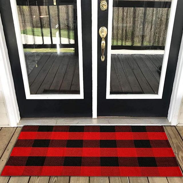 LEVINIS Buffalo Plaid Rug 2'×3' for Kitchen/Bathroom/Entry Way/Laundry Room/Living Room, Red&Black