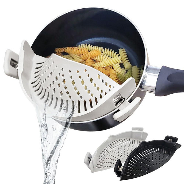 Recohome Silicone Clip-On Strainer for Pots and Pans (2 Pack) – Easy One-Handed Pasta and Noodle Draining Tool, BPA-Free Kitchen Gadget, Dishwasher Safe
