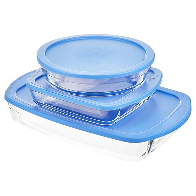 Amazon Basics Glass Bakeware and Food Storage Set with BPA-Free Lids, Set of 3