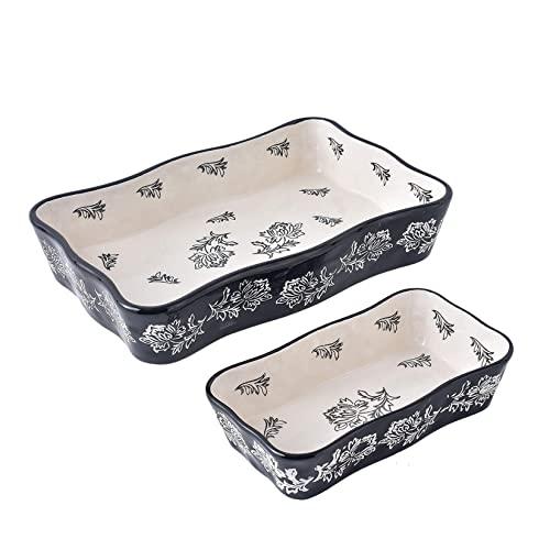 Wisenvoy Baking Dish Ceramic Bakeware Sets Lasagna Pan 2-pcs Casserole Dish Bakeware Baking Dishes Black Baking Set