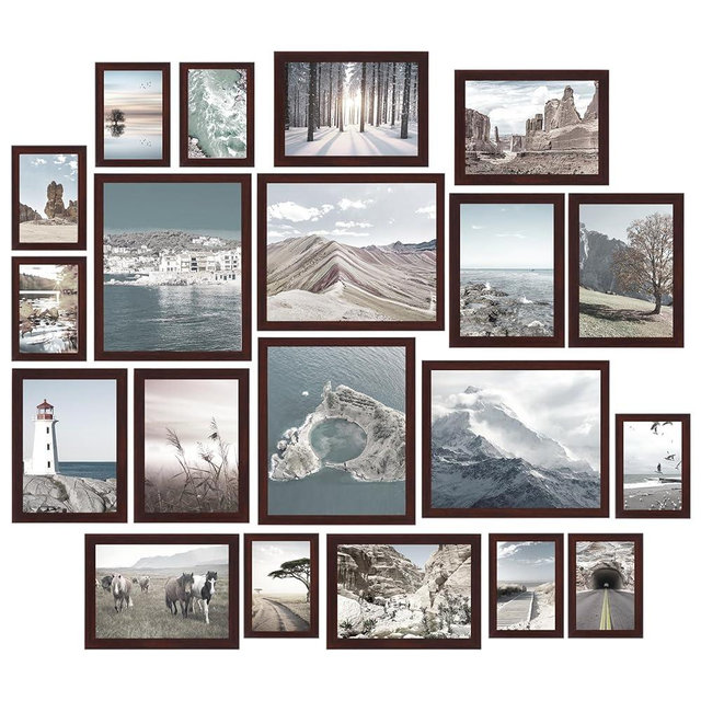 Fixwal 20 Pack Picture Frames Collage Wall Decor Wall Frame Set for Gallery Wall Decor, Hanging or Tabletop Display, Assorted Picture Frames Including 8x10, 5x7, 4x6 Family Photo Frames, Brown