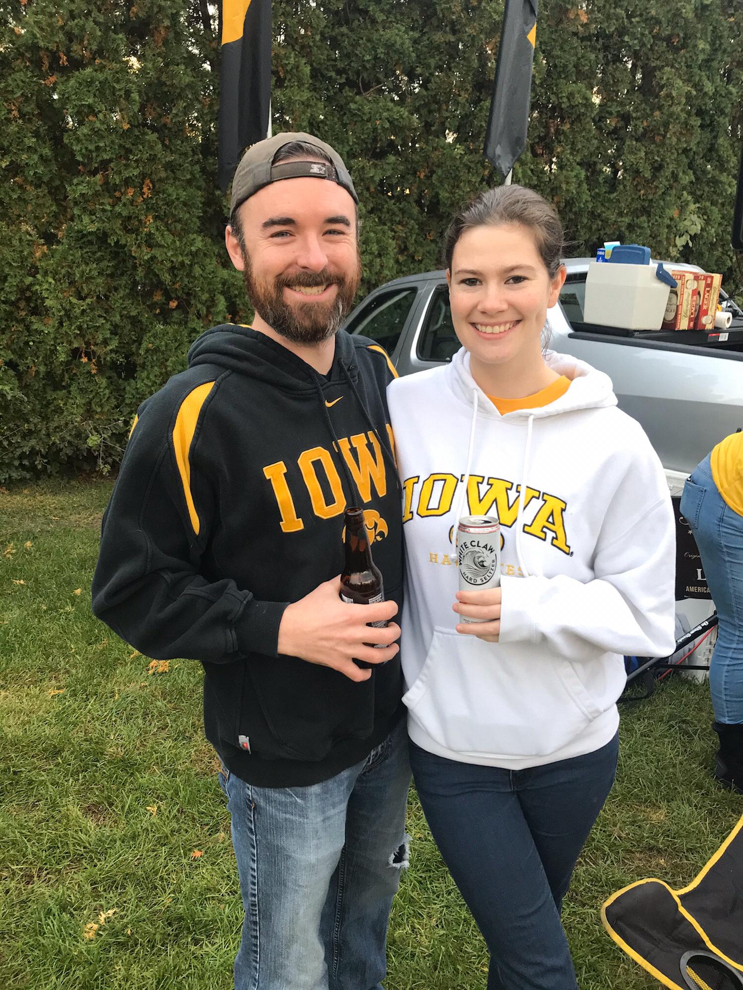 Tailgating at Triangle Place lot. We match our drinks!