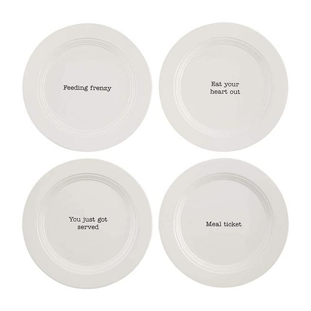 Mud Pie White Ceramic Farmhouse Table for 4 Salad/Appetizer Plate Set, 8.5"