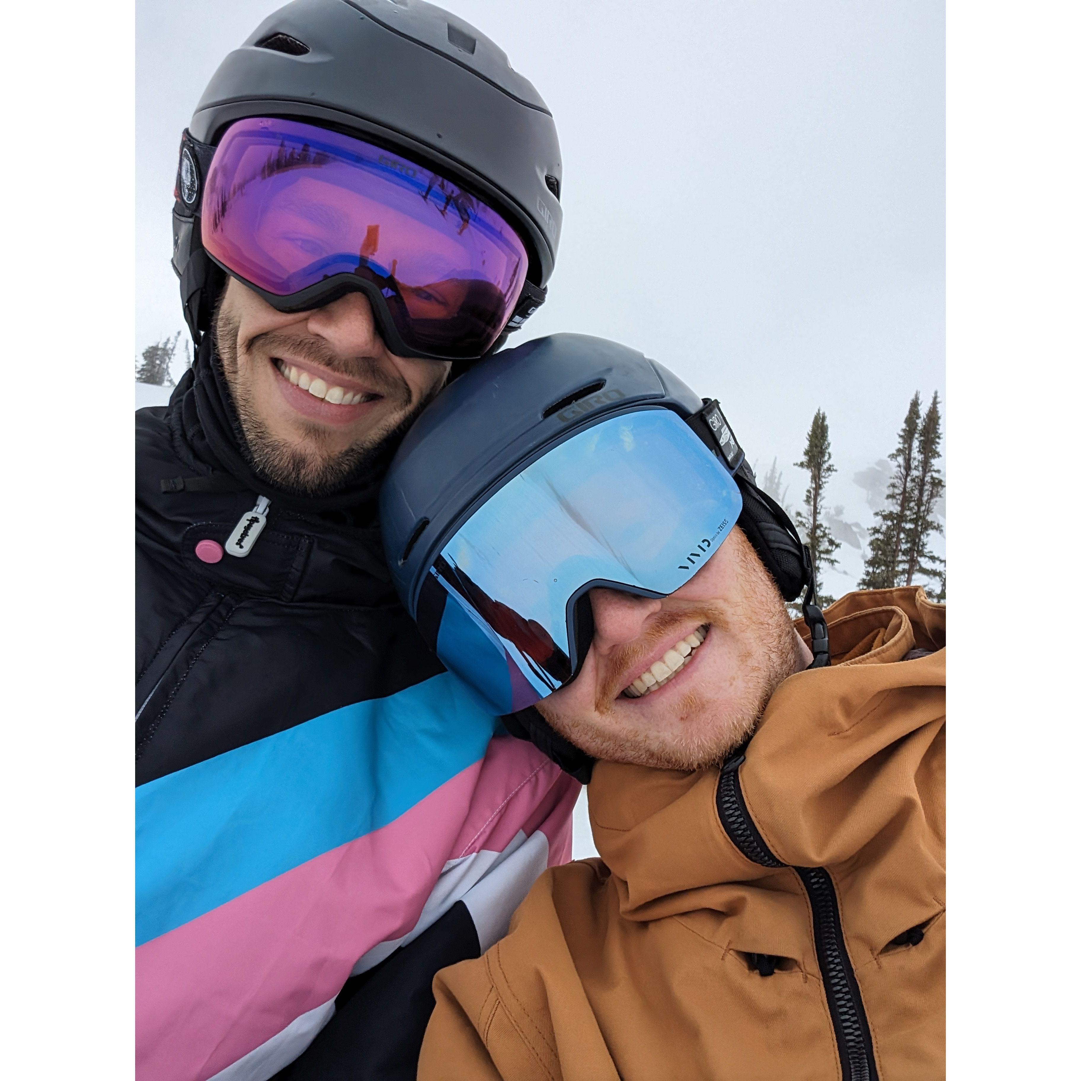 April 27, 2024--our first photo together AND our first time skiing together