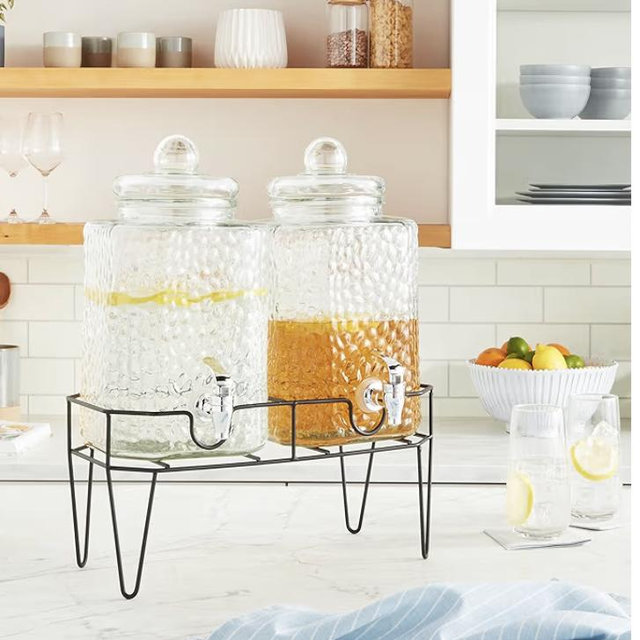 Style Setter Glass Beverage Dispenser with Stand (Set of 2), 1.5 Gallon Glass Drink Dispenser with Stand & Spigot, Party Drink Dispenser for Lemonade, Punch, Water, Juice Dispensers for Parties