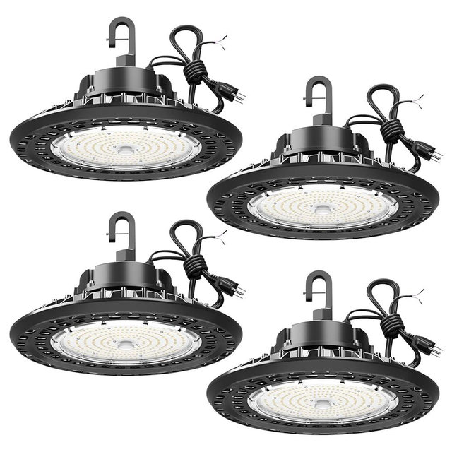 G GJIA LED High Bay Light Super Bright Dimmable AC100-277V 240W 36000LM 5000K DLC/ETL Listed Lights 6ft with US Plug High Bay LED Light Warehouse Shop Barn Garage (4 Pack)