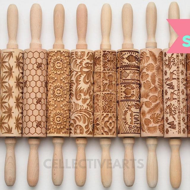 Embossing Rolling Pins Laser Engraved...