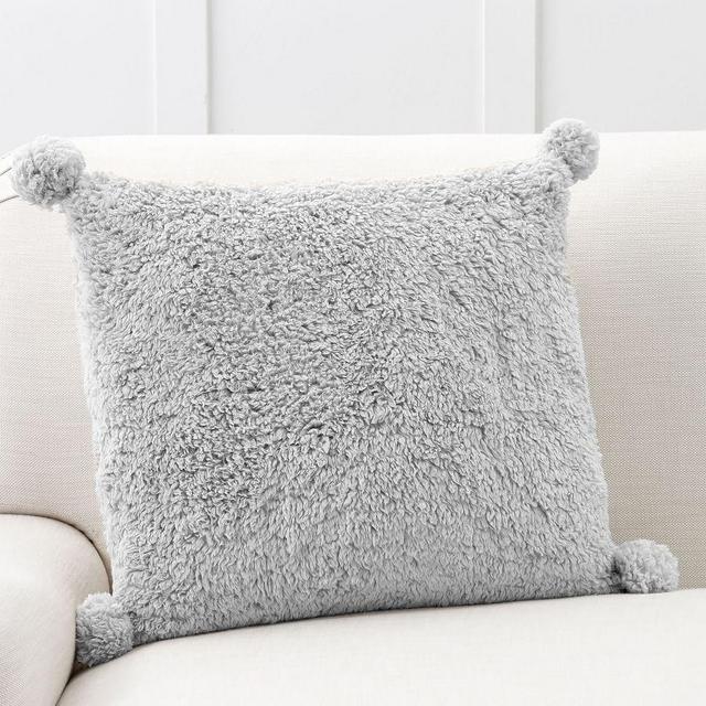 Cozy Pom Pom Sherpa Pillow Cover, 20", Gray