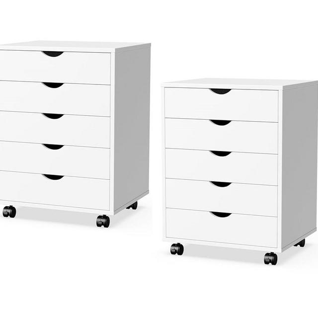 NEWBULIG 5 Drawer Storage Organizer, Wood File Cabinets with Wheels, Large Printer Stand for Home Office Study Dressing Room