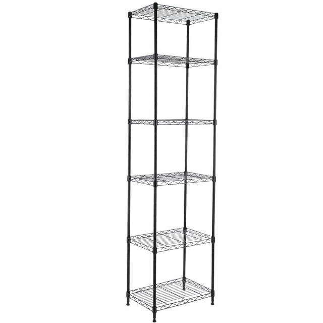 GIOTORENT 6-Tier Storage Shelves Standing Shelving Metal Units, Adjustable Height Wire Shelf Display Rack for Pantry Laundry Bathroom Kitchen 16.6” x 11.6” x 63” (6-Tier-Down, Black)