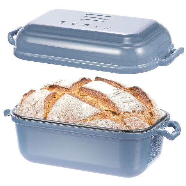 Ryede Dutch Oven for Sourdough Bread Baking, Enameled Cast Iron Dutch Oven Pot with Lid, 10×6 Bread Loaf Pans with Lid for Homemade Bread, Cake, Meatloaf, Oven & Induction Safe (Blue, 3.84 QT)