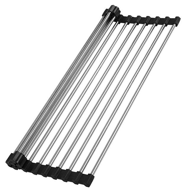 Over Sink Dish Drying Rack, Dullrout Rollable Stainless Steel Roll up Dish Drying Rack for Kitchen Organization, Foldable/Heat-resistant/Easy to Store (17.8" 11.2")