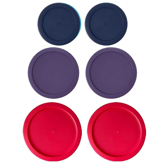 Replacement Lids for Pyrex Containers Round Glass Food Plastic - (2) 2-Cup Navy, (2) 4-Cup Purple, (2) 7-Cup Dark Red- BPA-Free, Dishwasher & Microwave Safe