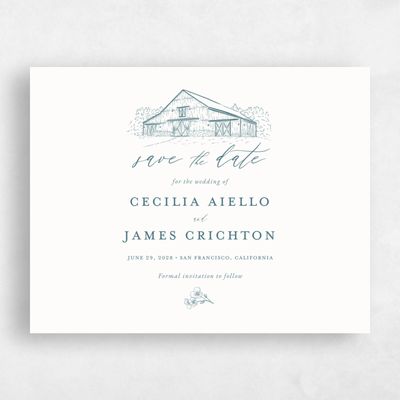 Deep Blue Spruce Wedding Save the Date - Millbrook Landscape