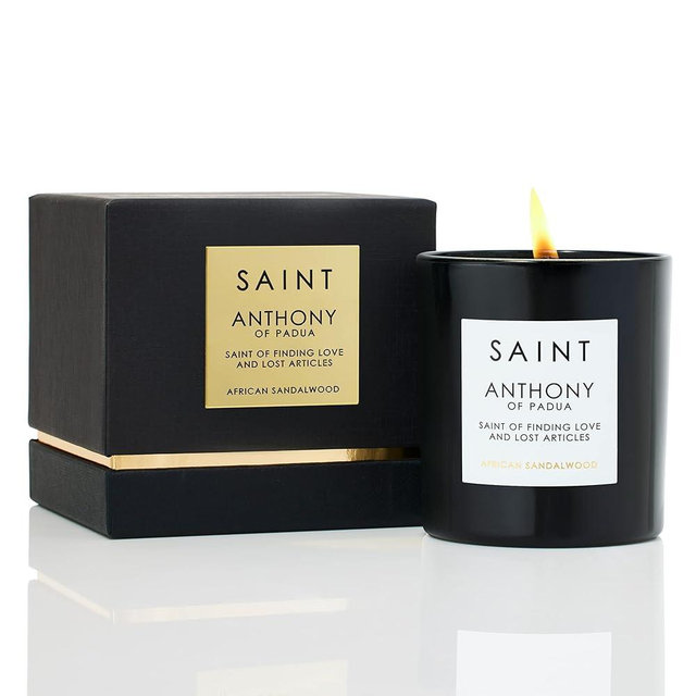 SAINT Anthony of Padua Scented Candle with Prayer, Prayer Coin, and Holy Oil, Saint of Finding Love and Lost Articles, Soy Coconut Aromatherapy Candle with 50 Hour Burn Time