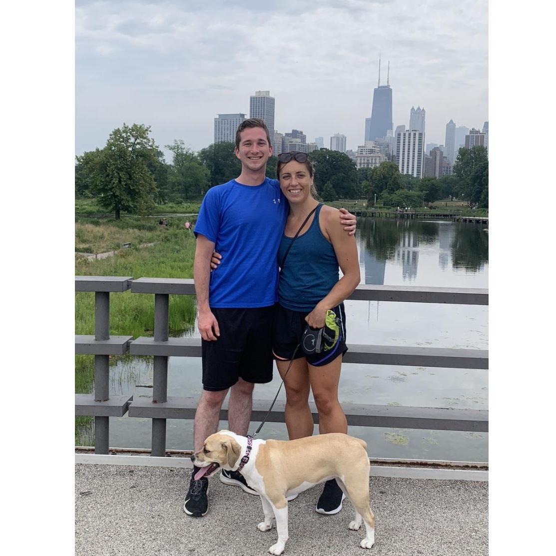 One of the first trips to visit JR in Chicago! Nellie (Jackie's dog) was not ready for the big city but enjoyed the park!