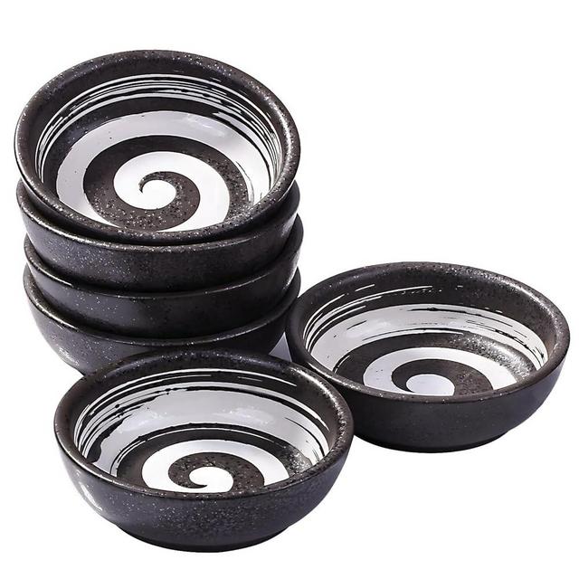 Whitenesser Japanese Porcelain Side Dish Bowl Seasoning Dishes 3.7 Inch Ceramic Dipping Sauce Dishes Dip Bowls, Appetizer Side Dishes for Sushi,Sauce, Party, Pinch Bowls Pack of 6 (Black)
