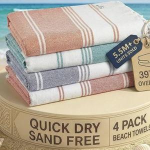 LANE LINEN 4 Pack Beach Towels – Oversized, Pre-Washed, Quick Dry, Sandproof, Lightweight & Absorbent Travel Towels – Extra Large Pool/Bath Towel – Multi