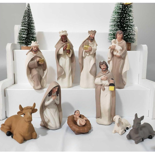 Nativity Set for Christams Indoor - 10 Pcs Nativity Scene Statues Including Baby Jesus, Mary and Joseph, Suitable for Religious Decor and Interior