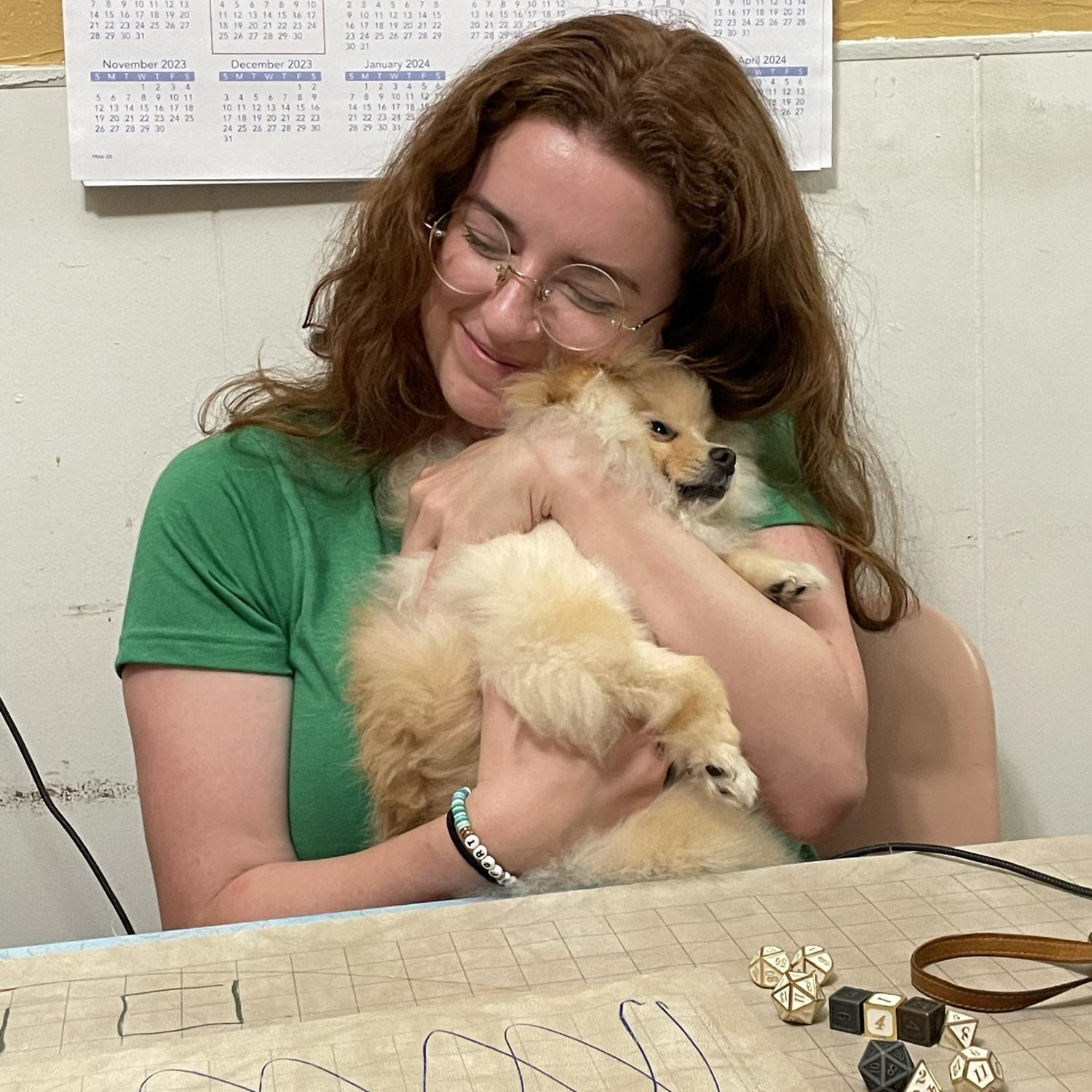 Emily with Noodles in a loving embrace