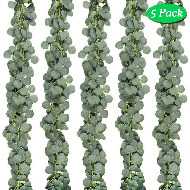 JPSOR 5 Pack Artificial Eucalyptus Garland Greenery Eucalyptus Vines Faux Silver Dollar Eucalyptus Strands for Wedding Party Garden Decoration