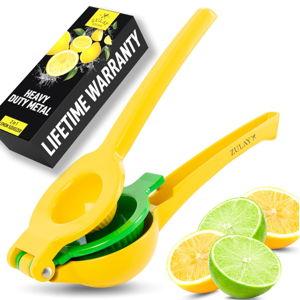 Zulay Kitchen Metal 2-in-1 Lemon Squeezer - Sturdy Max Extraction Hand Juicer Lemon Squeezer Gets Every Last Drop - Easy to Clean Manual Citrus Juicer - Easy-Use Lemon Juicer Squeezer - Yellow/Green