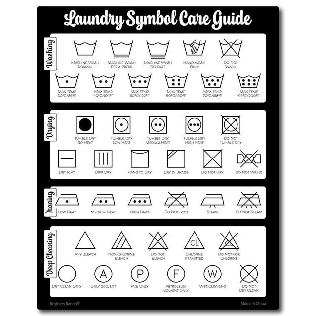 Farmhouse Laundry Symbols Magnet, 8x10 Laundry Symbols Chart, 39 Icons for Clothing Care Guide, Laundromat Care Symbol Wall Art for Home, Washing Room Sign Chart, Laundromat Room Organization & Decor