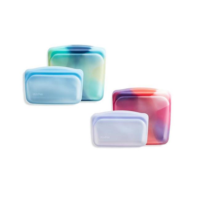 Stasher Reusable Silicone Storage Bag, Food Storage Container, Microwave and Dishwasher Safe, Leak-free, Bundle 4-Pack, Tie Dye