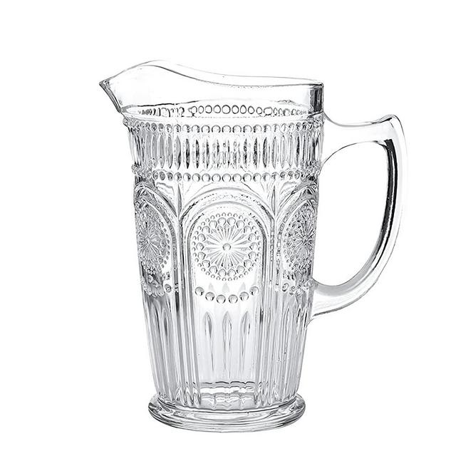 Kingrol 50 oz Glass Pitcher, Vintage Water Carafe Jug for Ice Tea, Homemade Juice, Beverages, Heat Resistant Borosilicate Glass Carafe for Hot/Cold Water
