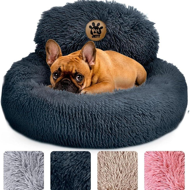 PetJett Small Dog Bed - 23'' Round Dog Beds, Calming Puppy Bed - Washable Dog Bed - Anti-Slip, Super Soft Fluffy Plush Faux Fur Pet Bed, Anti-Anxiety Premium Comfort Donut Bed, Fits Dogs Upto 25 lbs