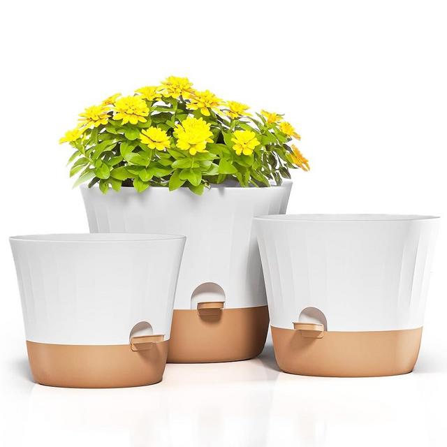 Diivoo Large Plant Pot, 12/11/10 Inch self watering plant pots with Multi Mesh Drainage Holes & Deep Reservoir for Indoor Outdoor Garden Plants and Flowers, 3 Pack Black Flower Pots Planters