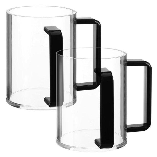 Tobeelec 2 Pcs Judaica Hand Washing Cup with Dual Handles, Clear Acrylic Hand Washing Cup for The Jewish Ritual & Netilat Yadayim (Black Handle)