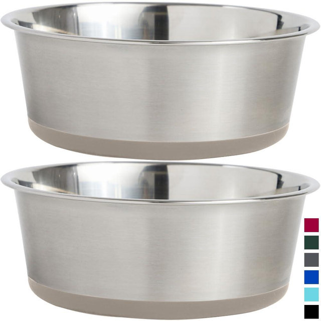 GORILLA GRIP Set of 2 Dog Bowls, Heavy Duty Metal Food and Water Bowl for Feeding Dogs and Cats, Dishwasher Safe, Rust Resistant Stainless Steel, BPA Free Rubber Base, Holds 2 Cups (16 fl oz), Beige