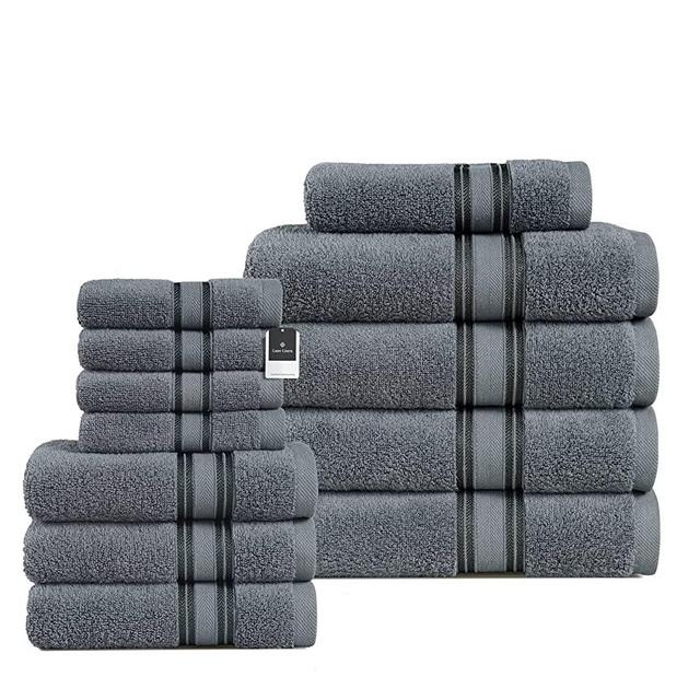 Luxury Bath Towels Set - 12 Piece Set, 100% Cotton Bathroom Towels, Zero Twist, Quick Dry Shower Towels, Extra Aborbent Bath Towel, Super Soft, 4 Bath Towels, 4 Hand Towels, 4 Wash Cloths - Grey