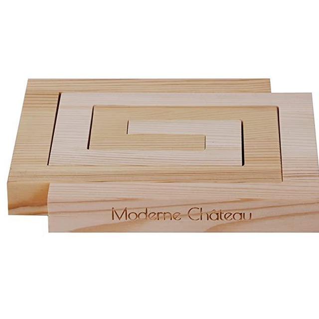 Natural Modern Pine Wood Nesting Trivets for Hot Plates, Pans, and Pots. Pot Holders for Kitchens, Tables, and Countertops. By Moderne Chateau (Square)