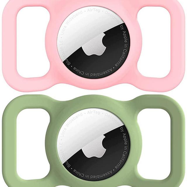 Airtag Dog Collar Holder(2 Pack) for Apple Airtags Anti-Lost Air Tag Holder Case Compatible with Cat Dog Collars (Pink&Avocado)