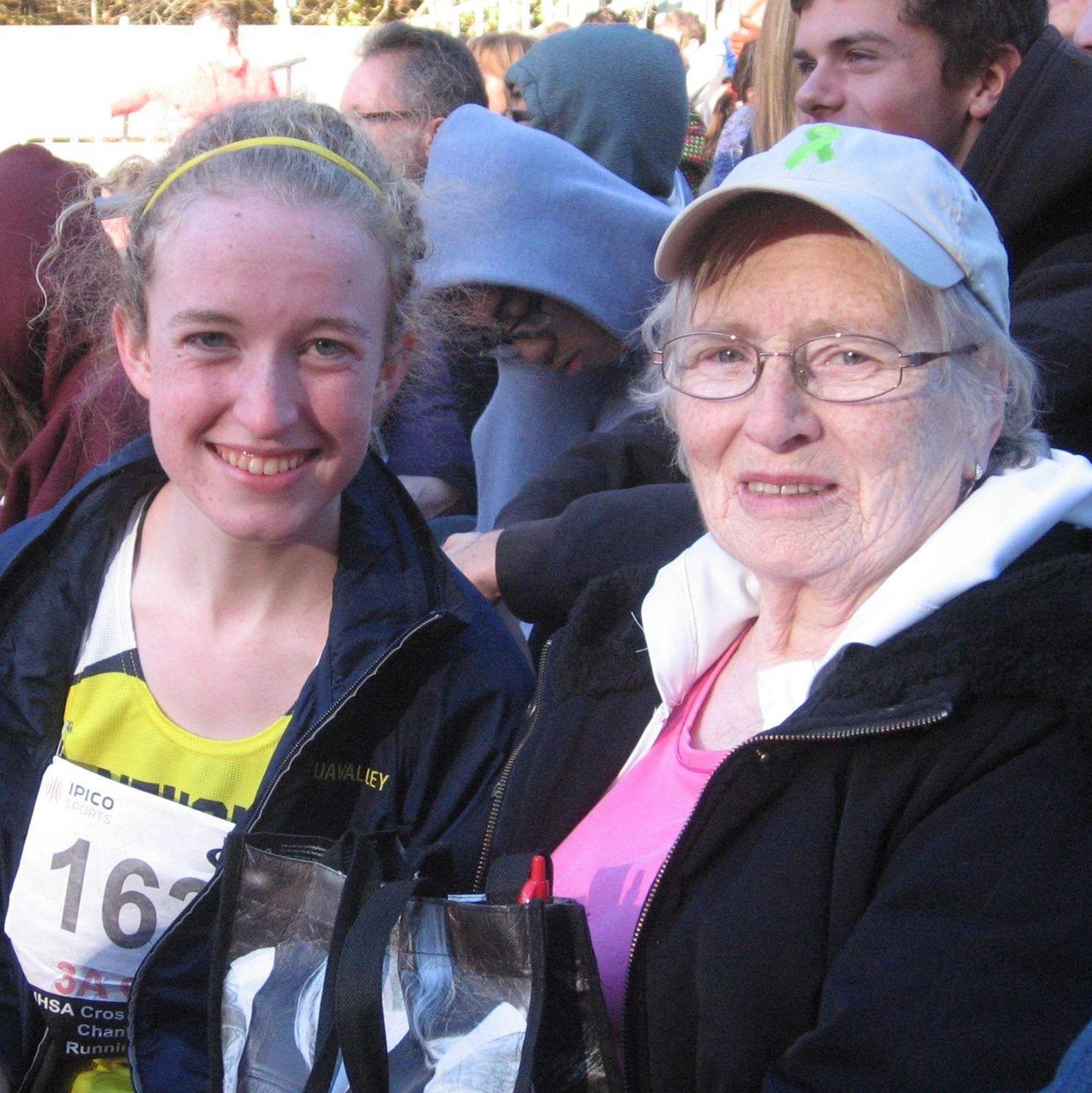 Claire and Grandma after Claire's last high school cross country race - for someone who "doesn't do sports," Grandma has watched soooo much cross country and track