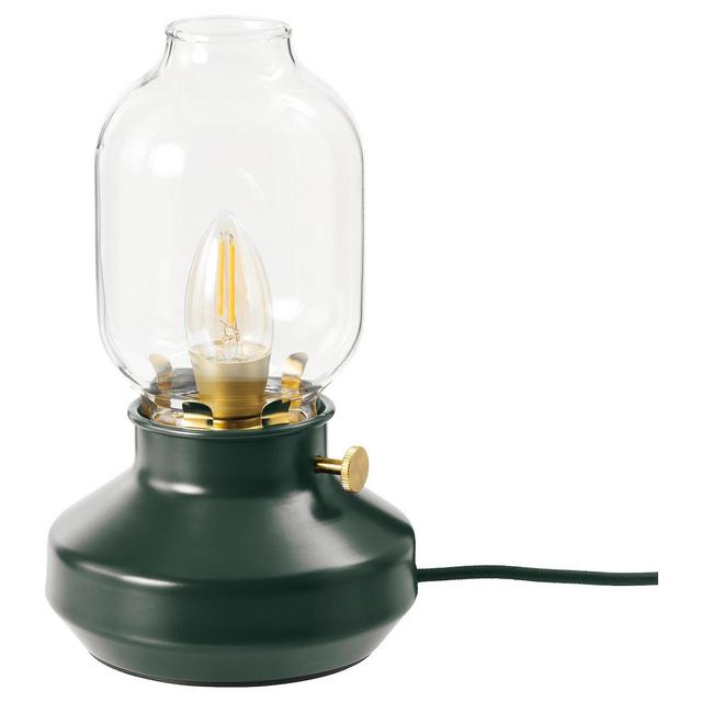 TÄRNABYTable lamp with LED bulb, dark green