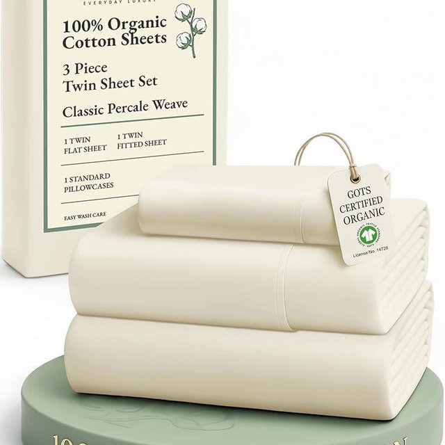 LANE LINEN 100% Organic Cotton Twin Bed Sheet Set, 3 Pc Twin Size Bed Sheets, Soft & Breathable Twin Sheet Set Boys, Hotel Style Bedding Sheets & Pillowcases, 15" Deep Fitted Sheet - Natural