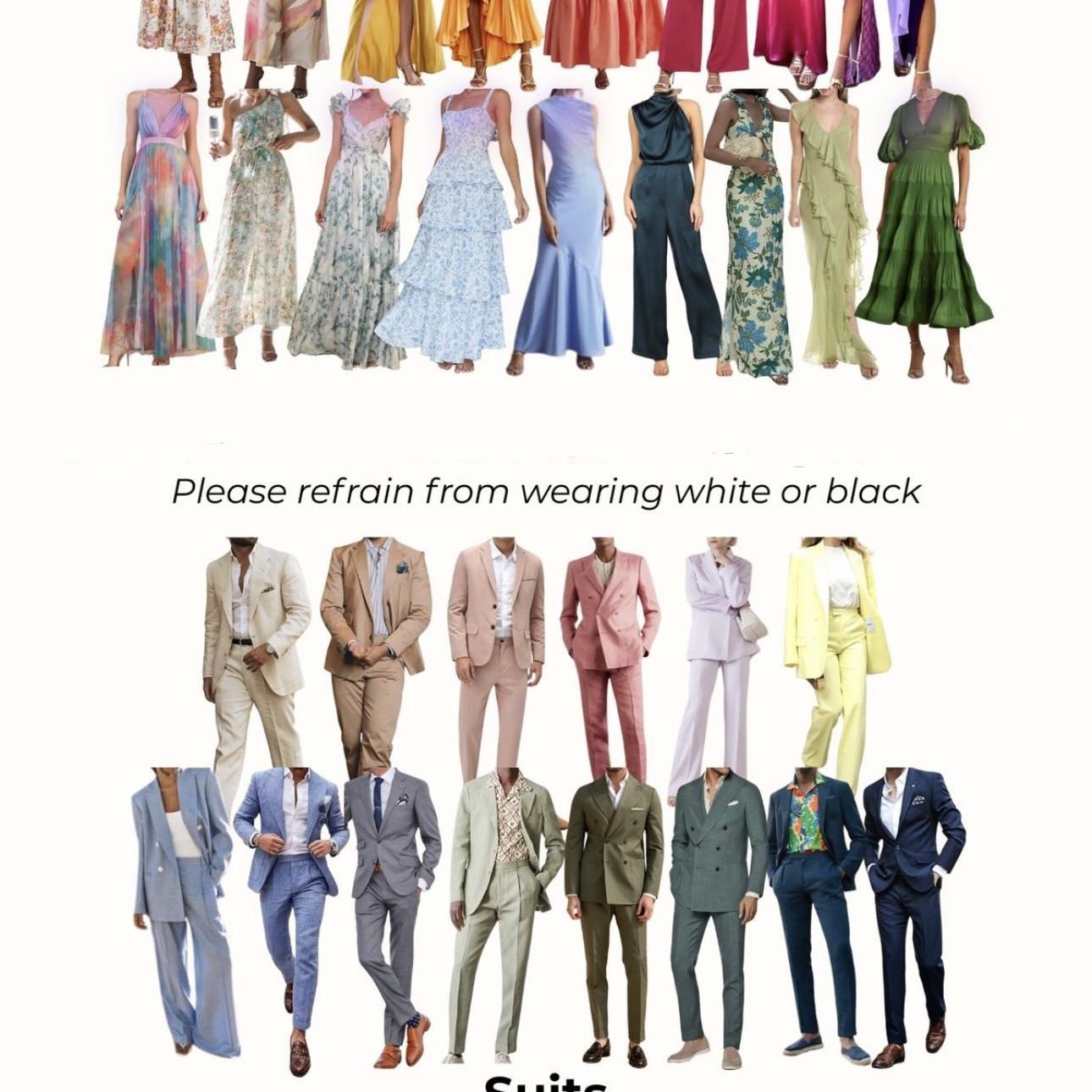 Here is an example of the dress code. Have fun. Bright and pastel colors are encouraged. NO WHITE!