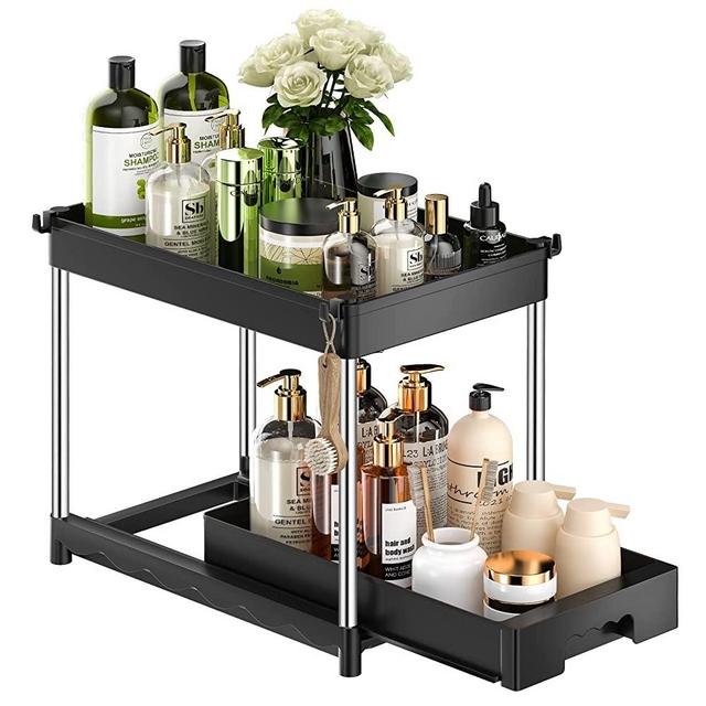 Pull Out Cabinet Organizer, COORACK 2-Tier Sliding Under Sink Organizers and Storage Bathroom Organizer, Kitchen Drawer Organizer Under Cabinet Organizer Kitchen Shelf with Sliding Storage Drawer