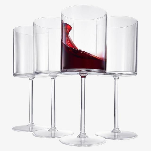 Unbreakable Stemmed Square Tritan Acrylic Crystal Wine Glasses European Style | Set of 4 | 100% US Drinkware, 18 oz Dishwasher Safe Clear Color Shatterproof BPA-free plastic, All Purpose Glassware