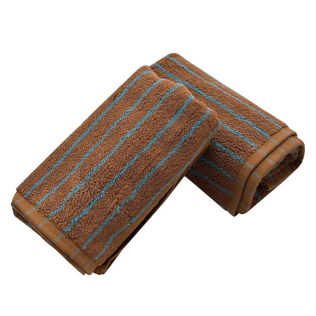 USTIDE Soft Hand Towels for Bathroom Set of 2, 100% Cotton Face Towels Absorbent Striped Hand Towel for Bathroom Kitchen Spa Gym Brown Blue Girls Boys Hand Towel, 14 x 30 Inch