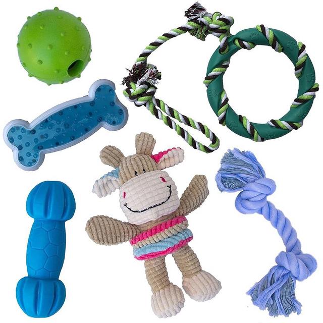 rocket & rex 6-Pack Puppy Chew Toys | Dog Chew Toys for Small Dogs and Medium Dogs | Rope, Plush, Squeaker and Tug of War Toys | Puppy Chew Toys for Teething Small Breed | Great Dog Stocking Stuffer
