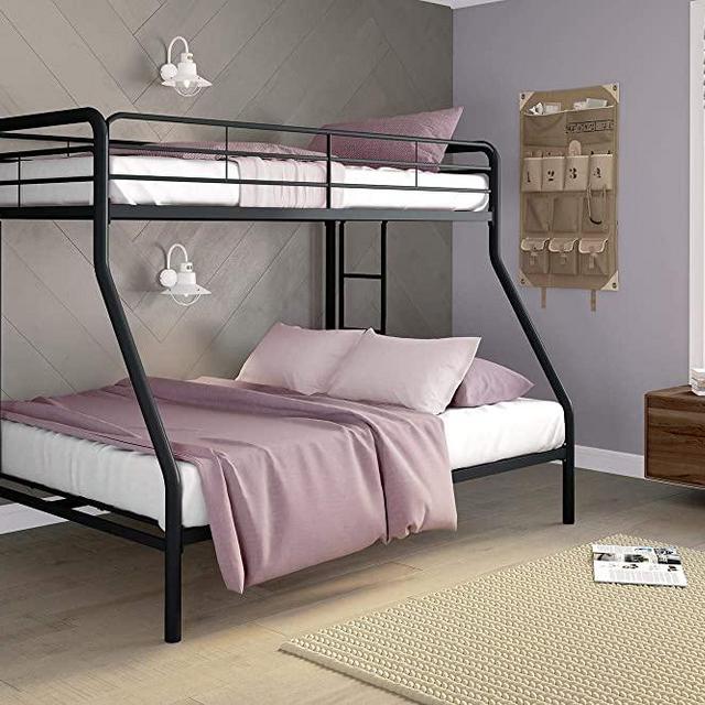 DHP Twin-Over-Full Bunk Bed with Metal Frame and Ladder, Space-Saving Design, Black