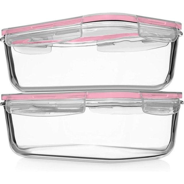 Razab 4 PC 1860ml / 63 Oz / 8 Cups Large Glass Food Storage Containers with Lids - Glass Meal Prep Containers for Roasting & Storing Leftover, Lunch Container with Lids, Microwave & Oven Safe