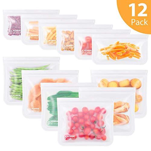Reusable Sandwich Bags, Kollea 8 Pack Ziplock Storage Bags (4 Reusable Snack Bags & 4 Reusable Sandwich Bags), Extra Thick FDA Grade Freezer Bags Leakproof Food Storage Bags (12 Pack-white)