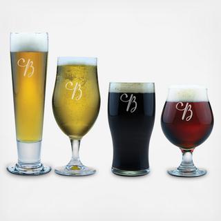 Calligraphy Monogram Assorted Craft Beer Glass, Set of 4