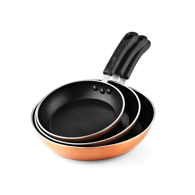 Cook N Home Nonstick Saute Omelet Skillet Fry Pan, 3 Piece set, 8, 9.5, and 12-Inch Copper
