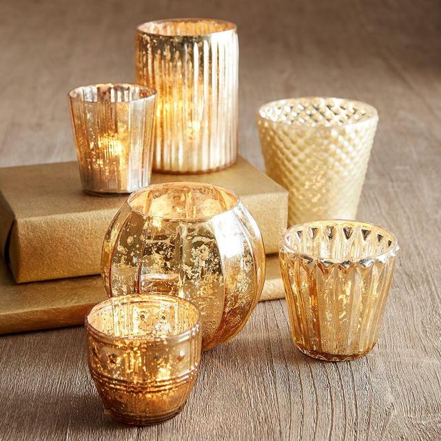 Eclectic Mercury Votive Holders, Gold - Set Of 6